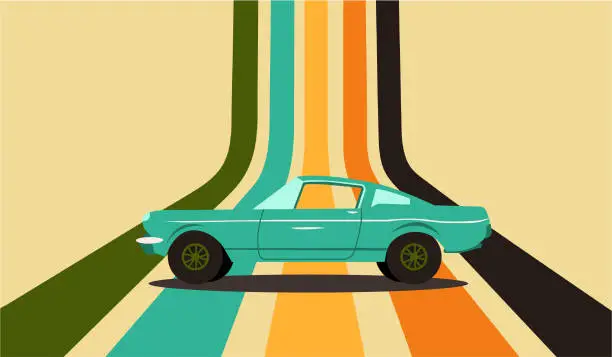 Vector illustration of Retro background car business card