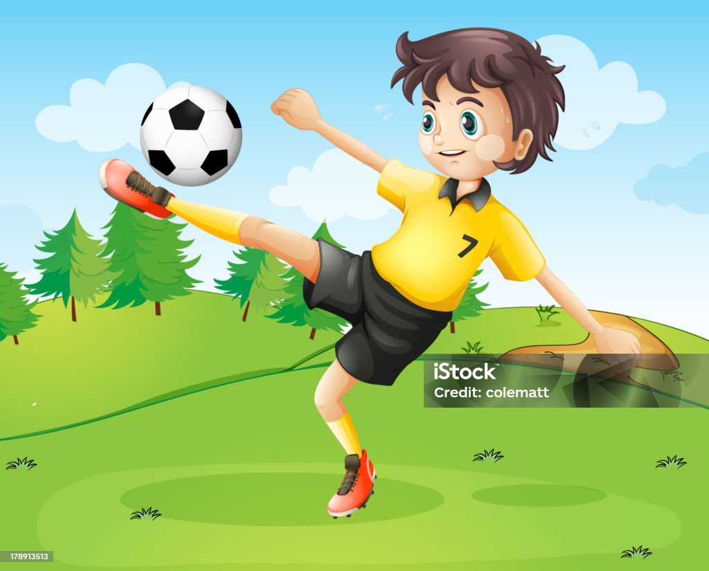 Femminile Giocatore di calcio con la maglietta gialla - arte vettoriale royalty-free di Adulto