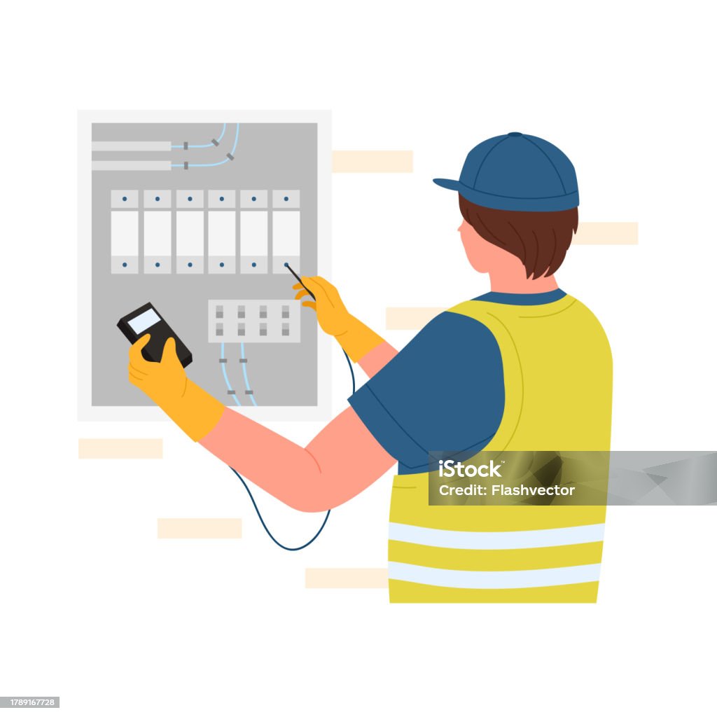 Electrical Check Vector Electrician Worker Checking Voltage Stock Illustration - Download Image ...