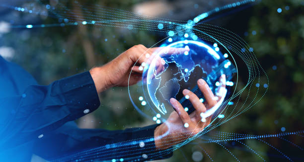 istock Businessman finger touch smartphone, earth globe hologram and online network 1789172637