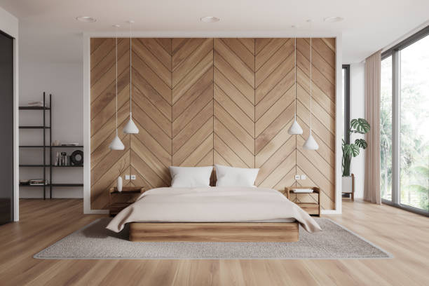 istock White and wooden bedroom interior 1789177363
