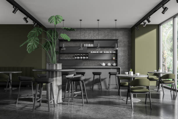 istock Green and gray cafe interior of bar and sofa 1789190206