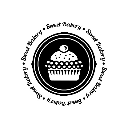 Sweet cupcake logo for any business especially for cakery, bakery, cake shop, cafe. Simple Illustration of cake with candy.