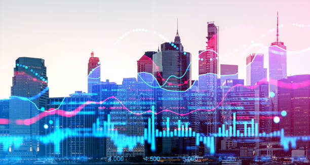 istock Digital forex diagrams in city 1789199188