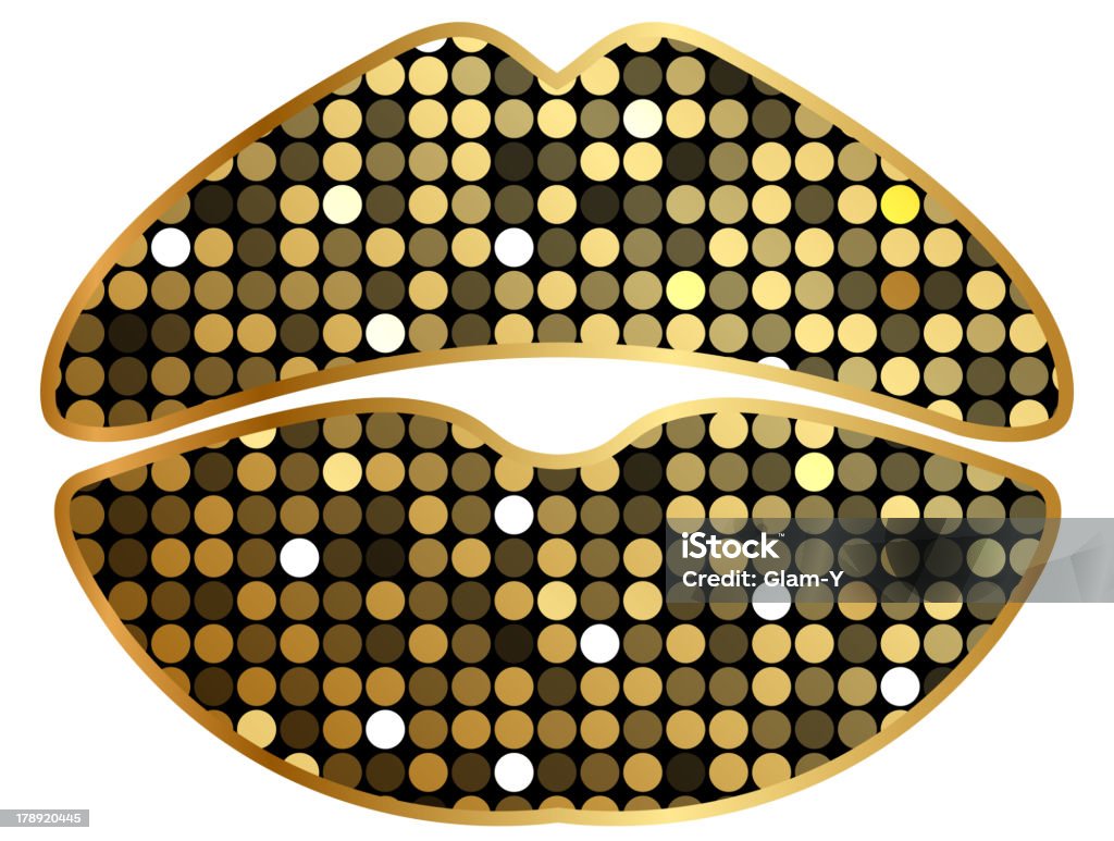 lipstick print with sparkles lipstick print with sparkles (vector eps 10 +transparency effects used) Gold Colored stock vector