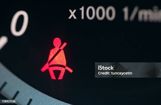 Red Car Light Indicating Unfastened Seatbelt Stock Photo - Download Image Now - Seat Belt, Sign, Car