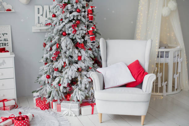 istock Interior with Christmas tree, armchair, crib 1789211382