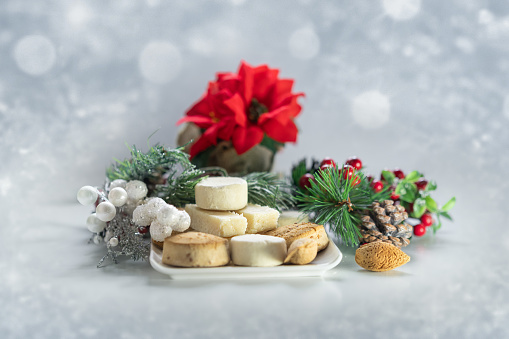 Typical sweets for Christmas in Spain-mantecados and polvorones, turron