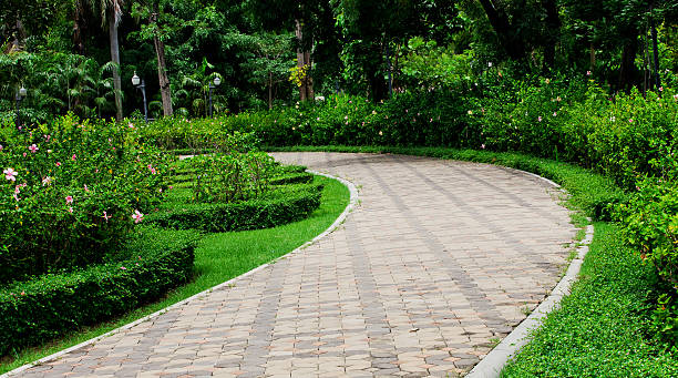Pavement made of stone in beautiful garden stock photo