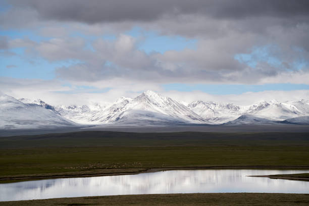 snow covered mountains and lake in Tibet, China