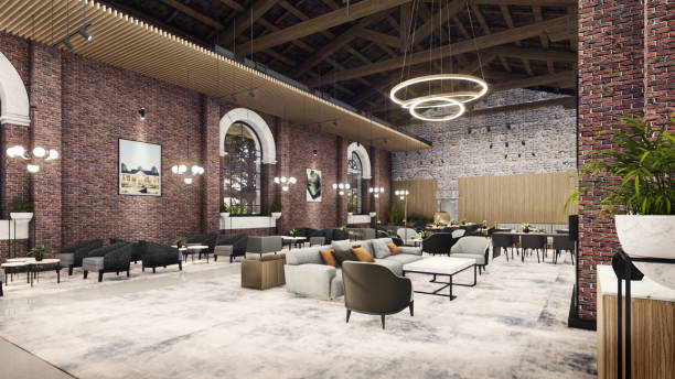 istock Industrial Restaurant and Bar Interior - 2D drawing A1 size, 3D rendering, 3D model 1789237494