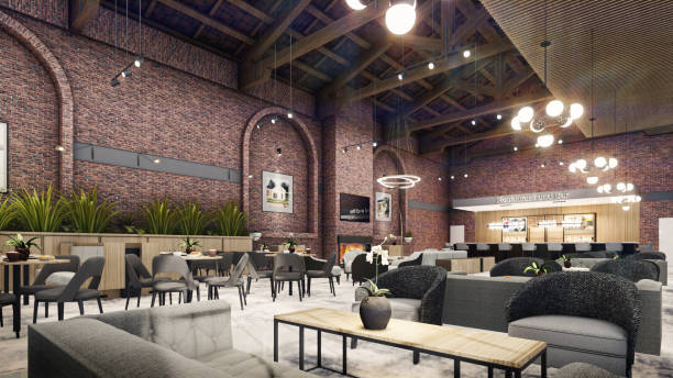 istock Industrial Restaurant and Bar Interior - 2D drawing A1 size, 3D rendering, 3D model 1789237498