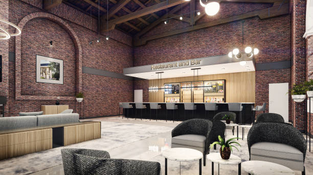 istock Industrial Restaurant and Bar Interior - 2D drawing A1 size, 3D rendering, 3D model 1789237499