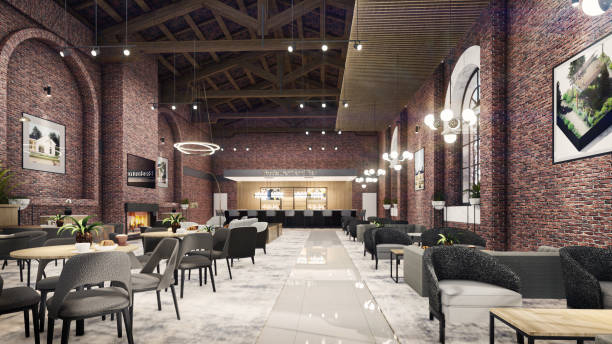 istock Industrial Restaurant and Bar Interior - 2D drawing A1 size, 3D rendering, 3D model 1789240170