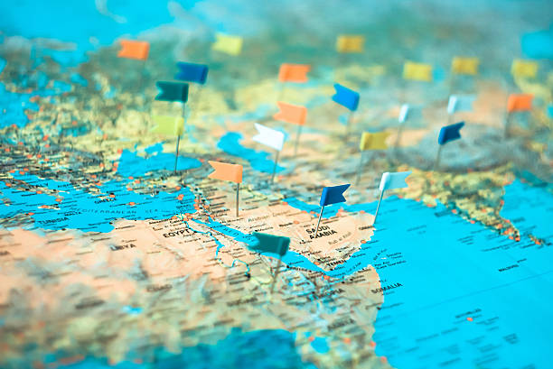Map with flags of oil