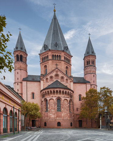 Imposing view of the cathedral of Mainz, Rhineland-Palatinate, Germany