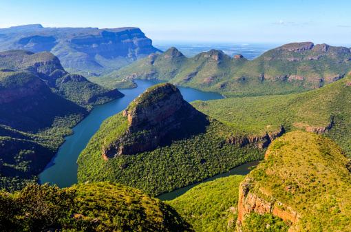 Blyde River Canyon in Mpumalanga, South Africa. The Blyde River Canyon is the third largest canyon worldwide