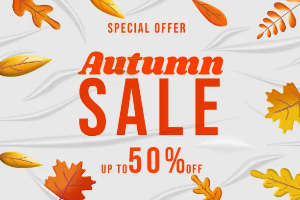 Vector illustration of Autumn Sale glued paper with wrinkles effect realistic