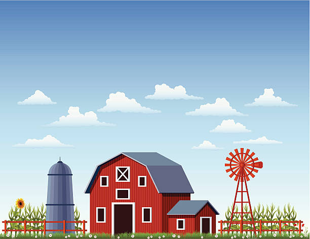 ilustraciones, imágenes clip art, dibujos animados e iconos de stock de farm escena de - casa rural