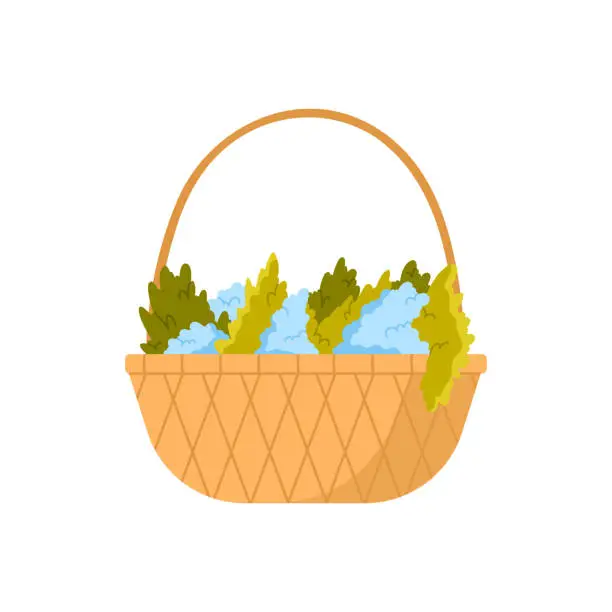 Vector illustration of Basket with blue flowers