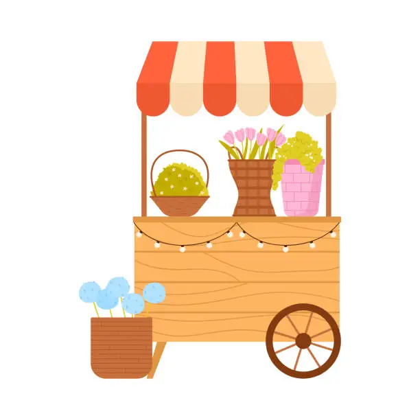 Vector illustration of Flower market cart on wheels