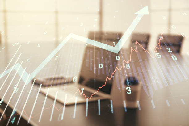istock Multi exposure of abstract financial graph with upward arrow on modern computer background, financial and trading concept 1789307322