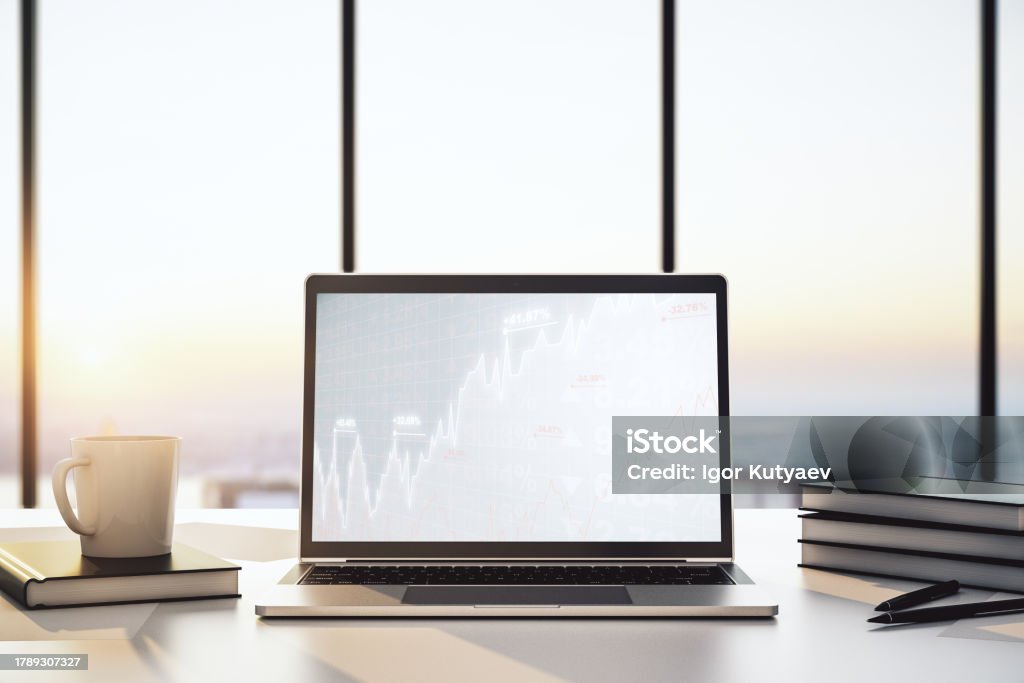 Research Computer Screen Modern Computer Screen With Abstract Creative Financial Chart Research ...
