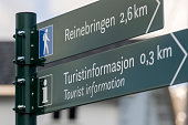 directional sign to the Reinebringen trail on the Lofoten Islands