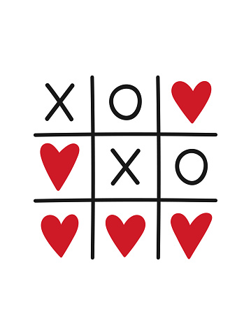 Valentine's day hand drawn greeting card. Simple design with tic-tac-toe love game.