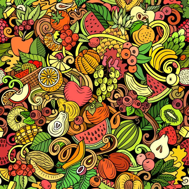 Vector illustration of Cartoon doodles Fruits seamless pattern