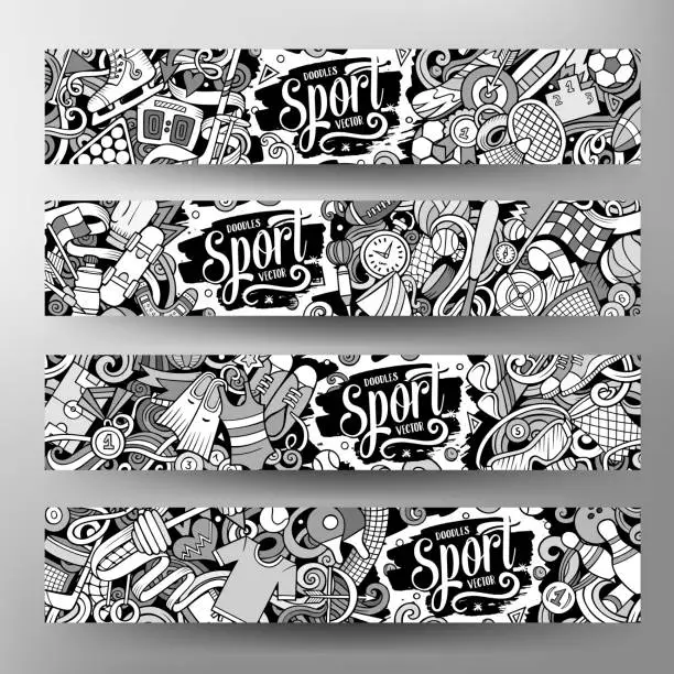 Vector illustration of Sports cartoon doodle banners set