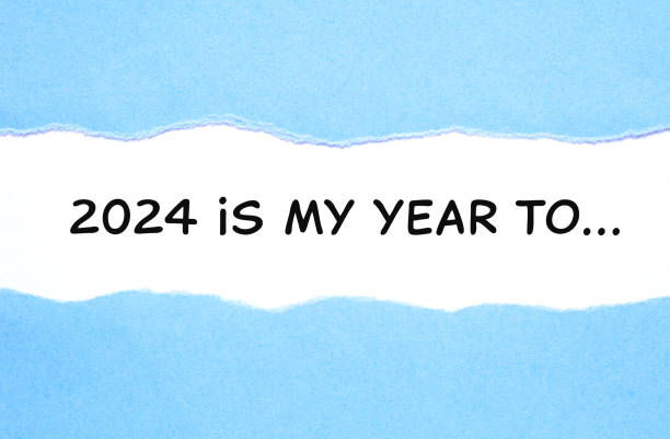 2024 Is My Year To Resolutions List Concept Blue Paper Motivational conceptual card about New Year 2024 resolutions list with written headline 2024 is my year to... achievement aiming aspirations attitude stock pictures, royalty-free photos & images