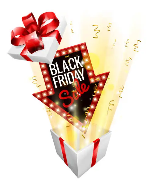 Vector illustration of Black Friday Sale Gift Box Surprise Concept