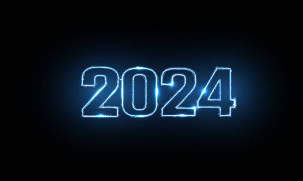 istock Happy New Year vector holiday in technology sci fi circuit design innovation concept. 3D 2024 date number holiday greeting card. Futuristic web banner template. 1789388218