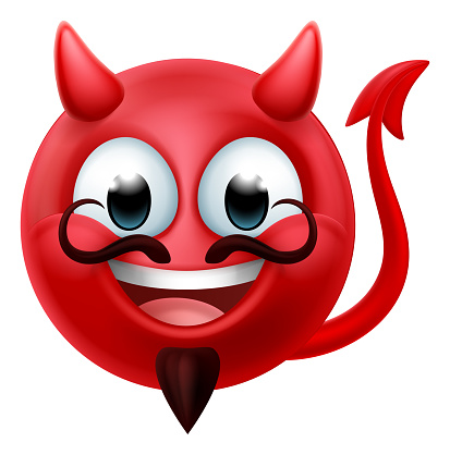 A red devil or satan emoji emoticon man face cartoon icon mascot.