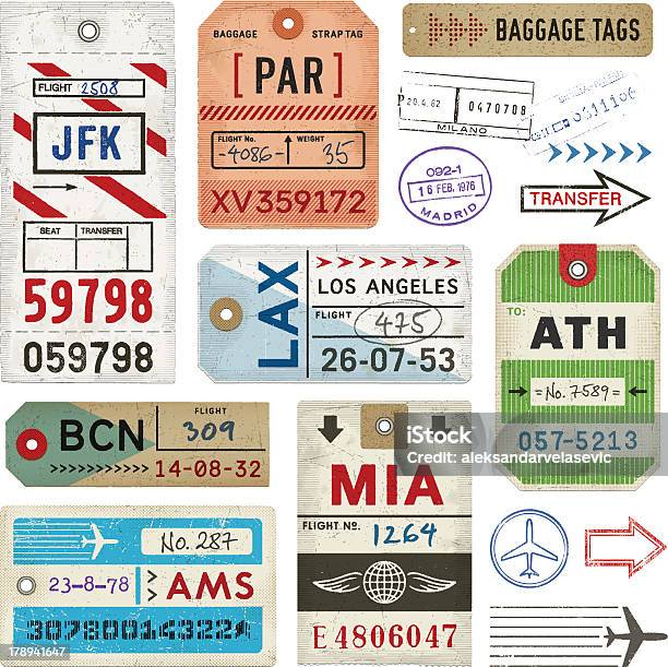 Baggage Tags And Stamps Stock Illustration - Download Image Now - Travel, Retro Style, Old-fashioned