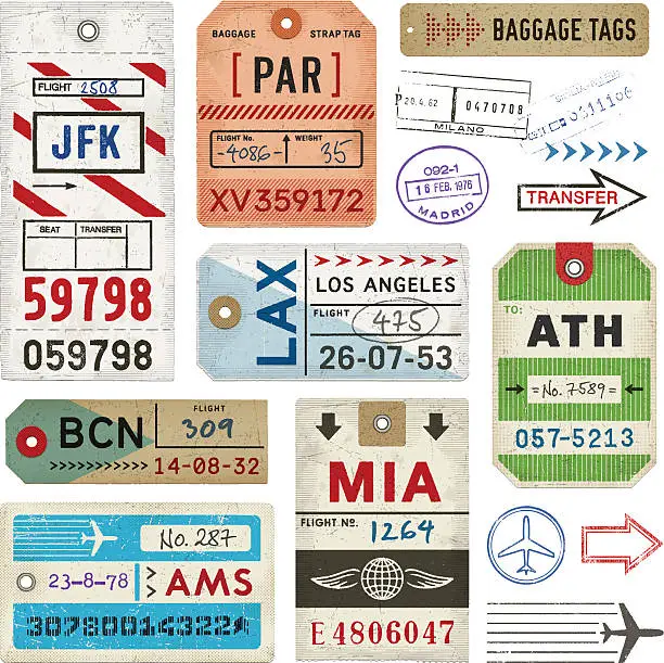 Vector illustration of Baggage Tags and Stamps
