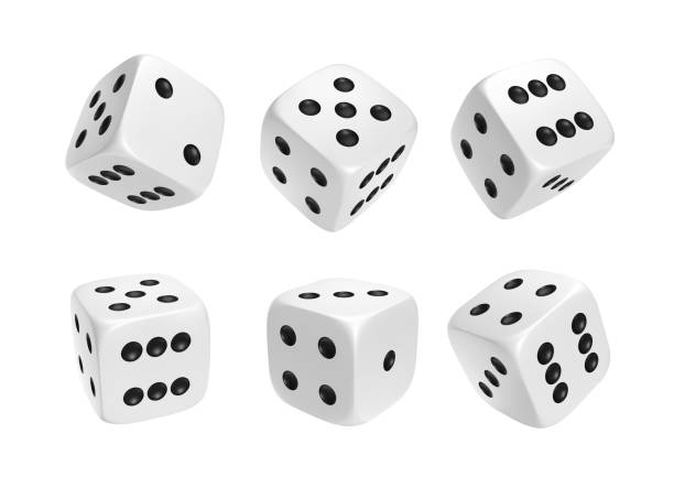 weißer fotorealistischer 3d-würfel für spiele. - dice cube number 6 luck stock-grafiken, -clipart, -cartoons und -symbole