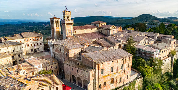 Aerial view of Montepulciano, a medieval and Renaissance hill town in the Italian province of Siena in southern Tuscany, Italy
