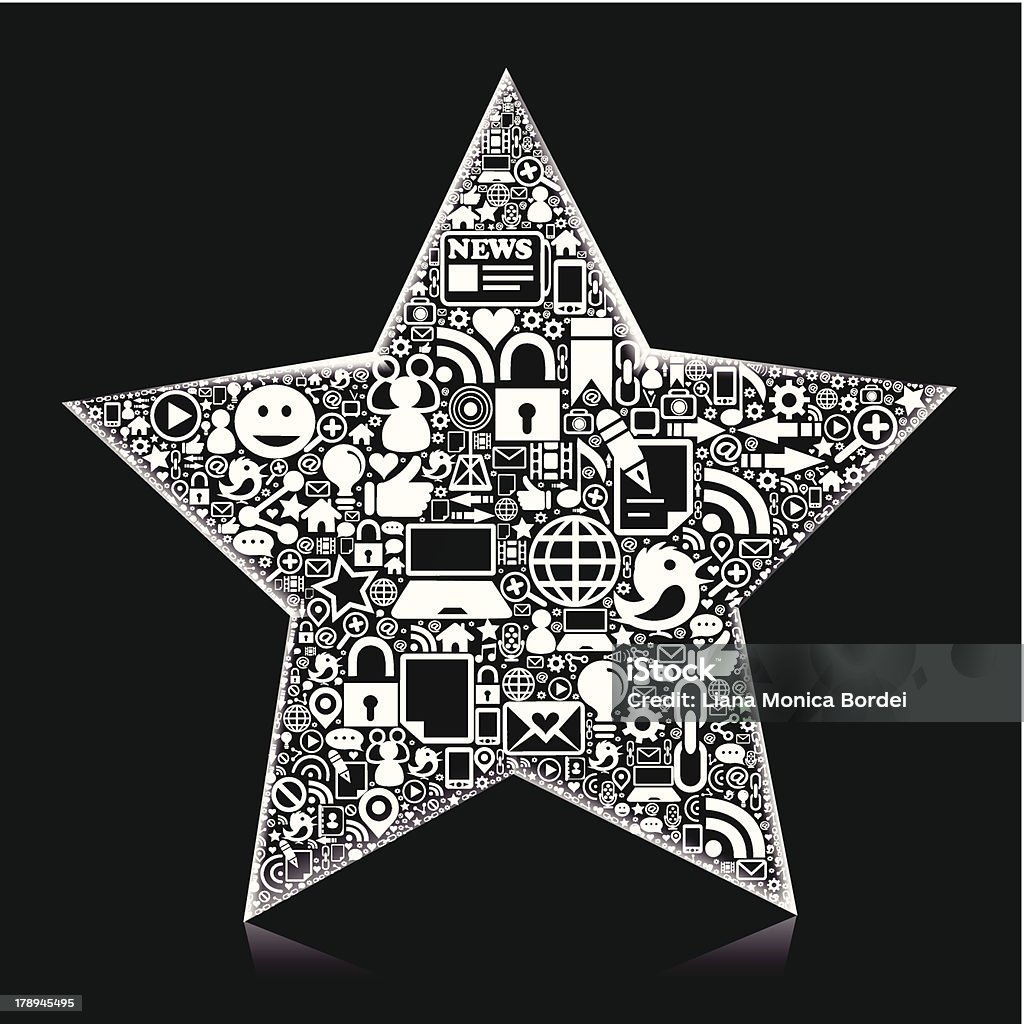 Los medios sociales estrella en blanco y negro - arte vectorial de Archivo informático libre de derechos