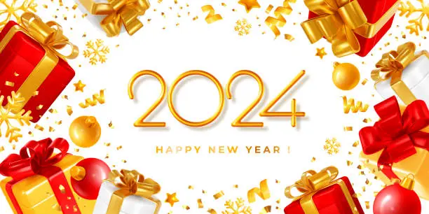 Vector illustration of Happy New Year 2024 Greeting Card Template