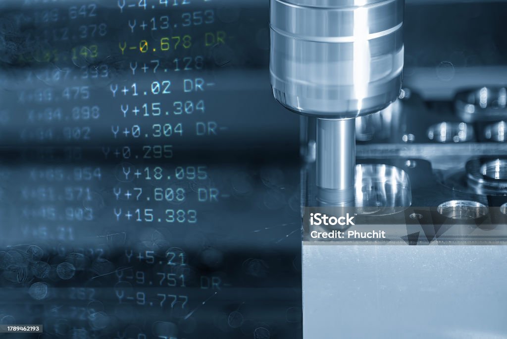 Machining Abstract Graphics Abstract Scene The Cnc Milling Machine Chamfering Process And Gcode ...