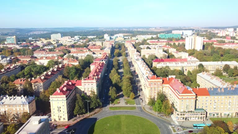 City Ostrava, Poruba, Czech Republic - Architectural Style in Urban Areas Characterized by Socialist Realism - Aerial Pullback