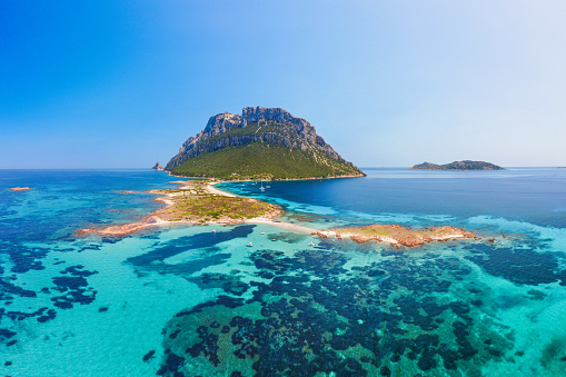 Italy, Sardinia, Olbia region,  panorama over the wild beaches of Tavolara  island