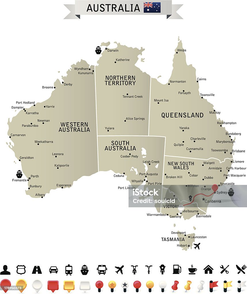 オーストラリア - 地図のロイヤリティフリーベクトルアート
