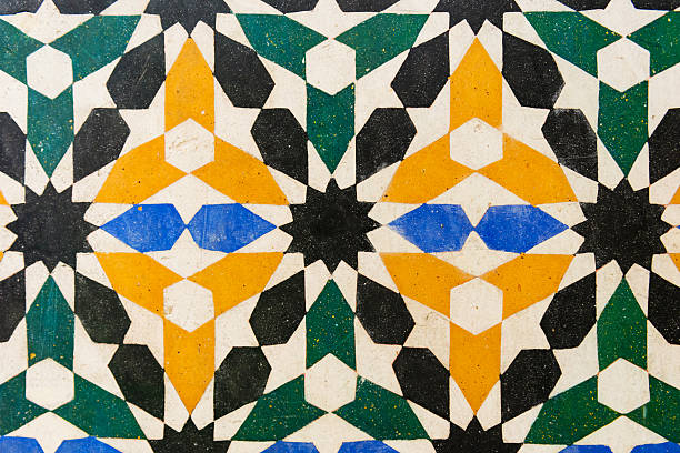 Arabic style tiled wall in Alhambra stock photo
