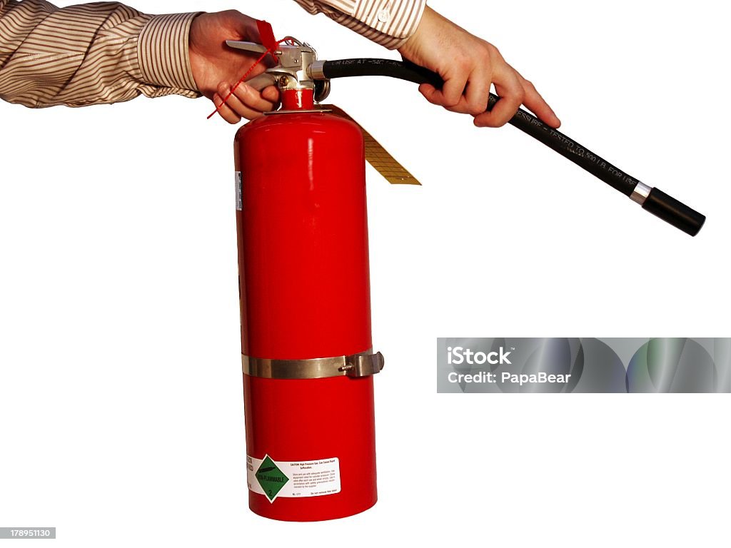 Mãos segurando extintor de incêndio - Foto de stock de Extintor de Incêndio royalty-free