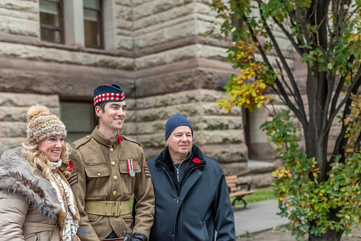 Toronto Ontario, Canada—November 11th, 2023: A group shot of a Canadian veteran at the Remembrance Day ceremony at Old City Hall in downtown Toronto.