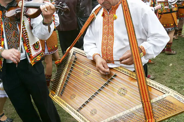 traditional ukrainian musicians in national clothes