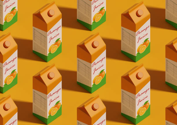 Orange Juice Carton Isometric Seamless Pattern. 3d illustration